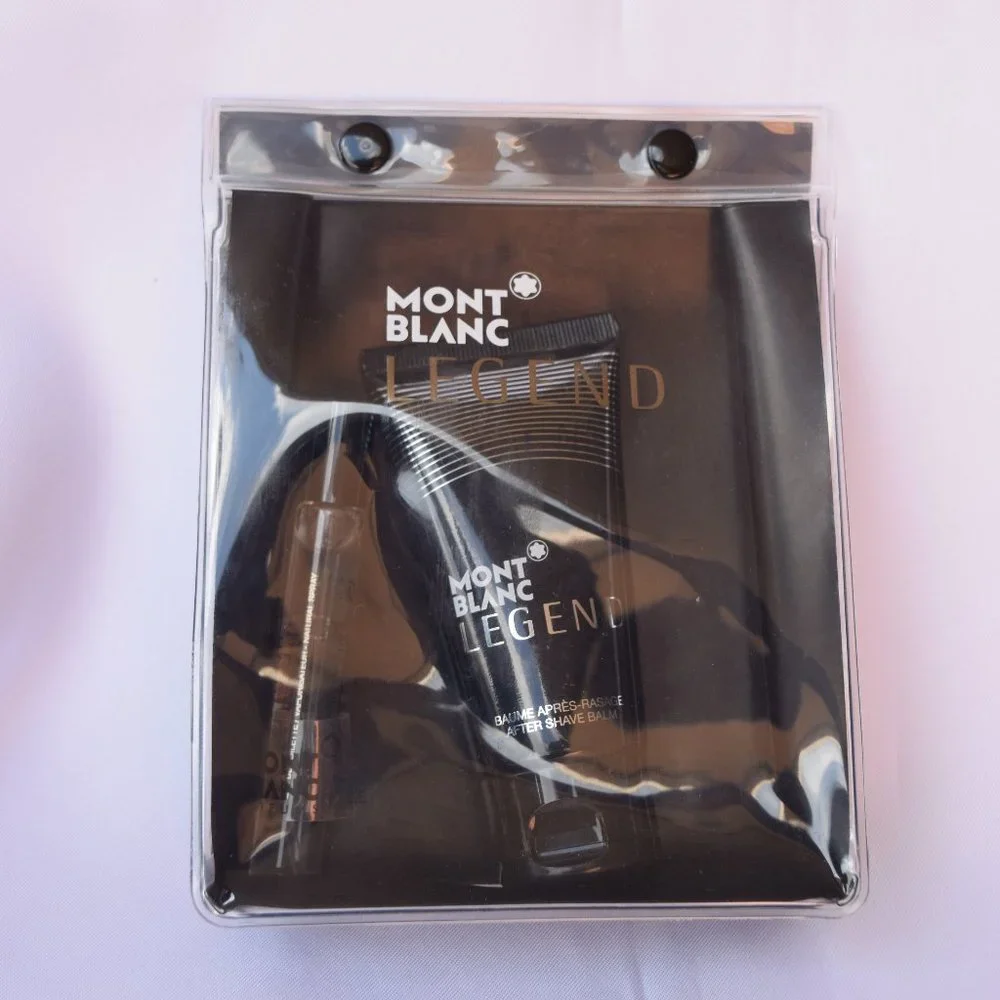 Montblanc Legend EDT Set-Clear Pouch,Travel Spray 7.5ml&After Shave 50ml-2pc-NEW